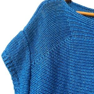 NWOT TALBOTS Royal Blue Knit 100% Linen Boat Neck Cap Sleeve Oversized Top